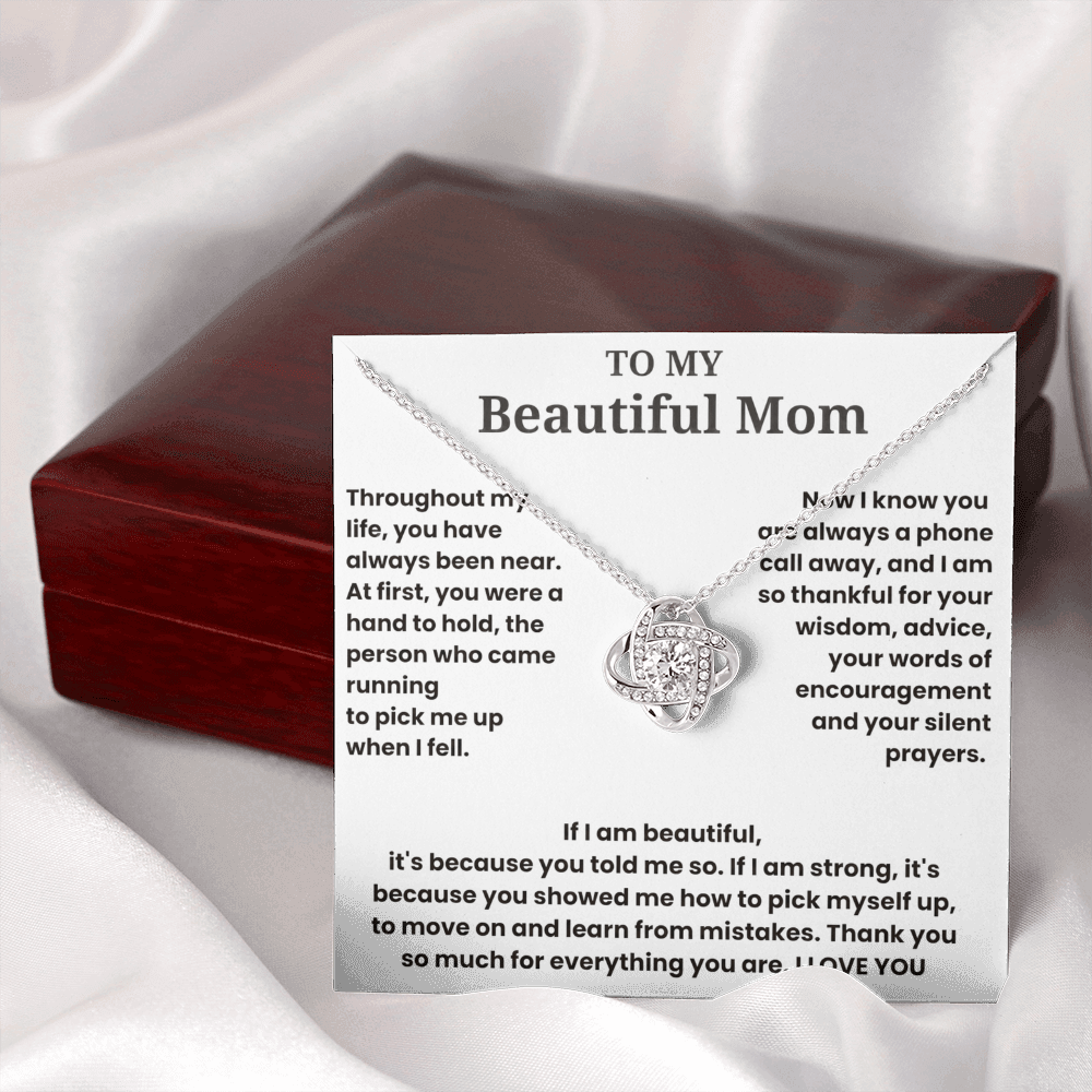 To My Beautiful Mom - I Love You - Love Knot Necklace