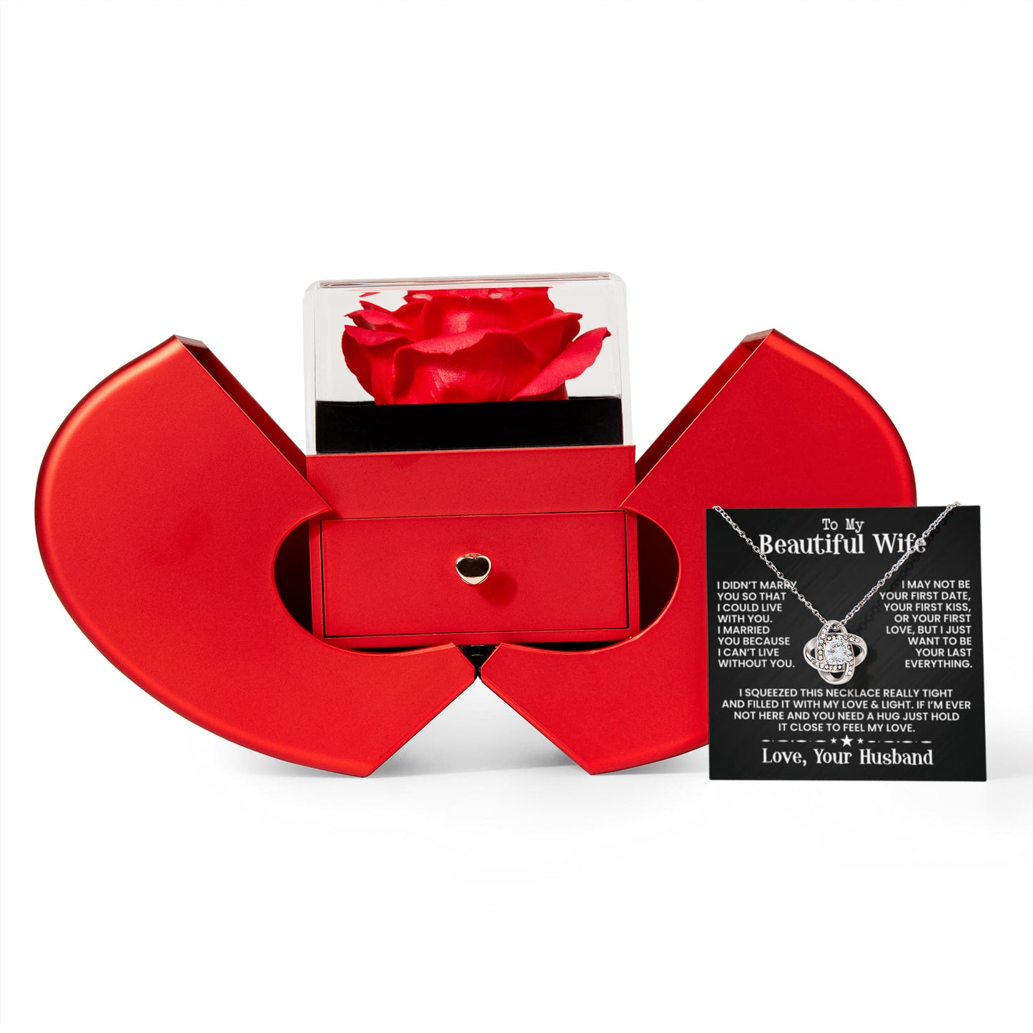 To My Beautiful Wife - Rose and Love knot Necklace Gift Set - INCLUDES FREE SHIPPING